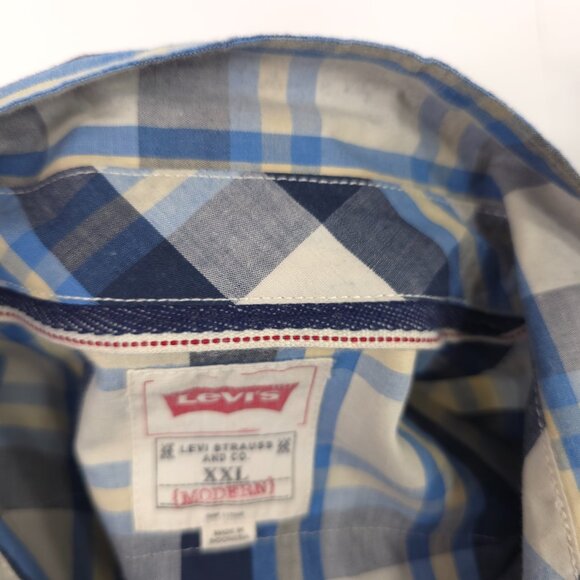 LEVI'S MEN'S PLUS SIZE XXL 2XL BLUE PLAID LONG SLEEVE SHIRT SNAP PEARL BUTTONS.. - Picture 9 of 16
